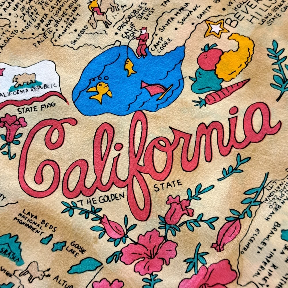 Silk Georgio Beverly Hills California Graphic Scarf in Pink and Teal